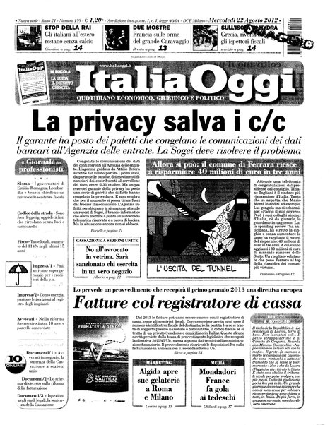 Italia oggi : quotidiano di economia finanza e politica